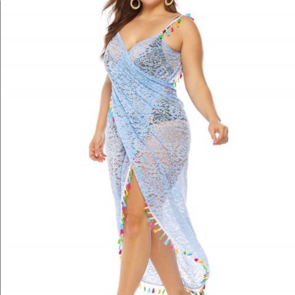 Rosegal‎ Lace Tassel Swim Cover Up Blue One Size